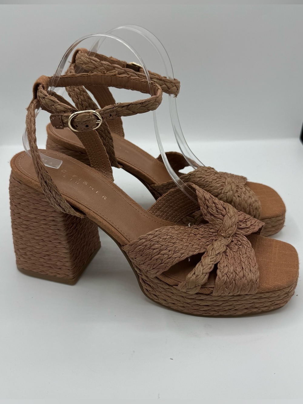 Marc Fisher Janie Braided Ankle-Strap Platform Sandals in brown size 11 coastal